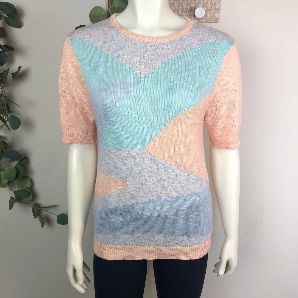 Vintage 80's soft pastel short sleeve top peach